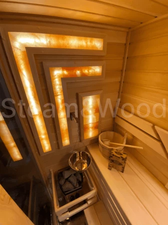 Двухместная угловая финская сауна Luxury из кедра